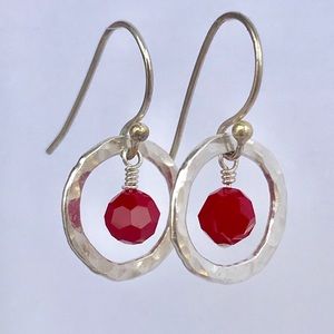 Sterling Silver Circle Earrings w/ Red Swarovski